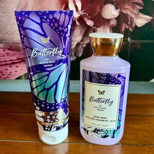 NEW 2-Pc BUTTERFLY  Full Size Body Cream & Body Wash Bath & Body Works